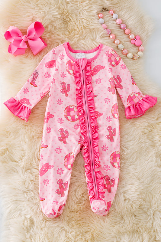 Pink Western disco printed baby bodysuit. RPG52265