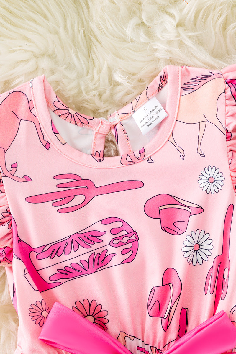 Cowgirl, horse printed double layer bell jumpsuit. PNG20005