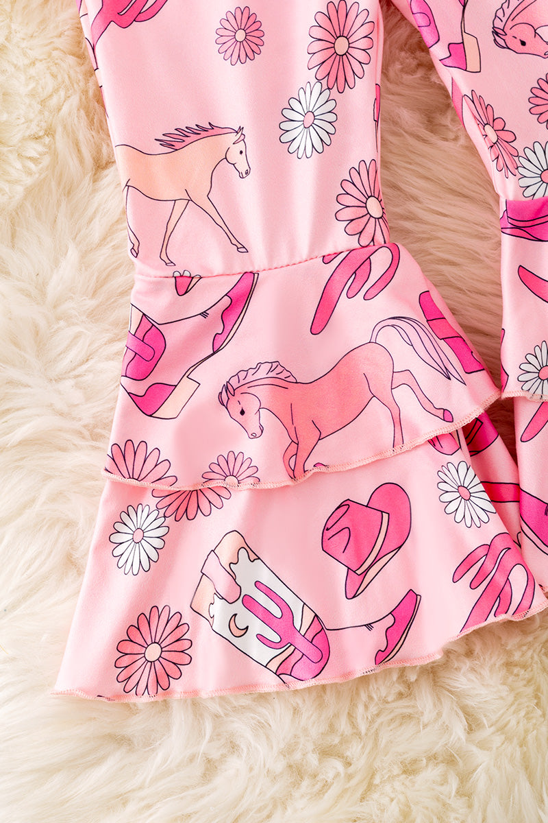 Cowgirl, horse printed double layer bell jumpsuit. PNG20005