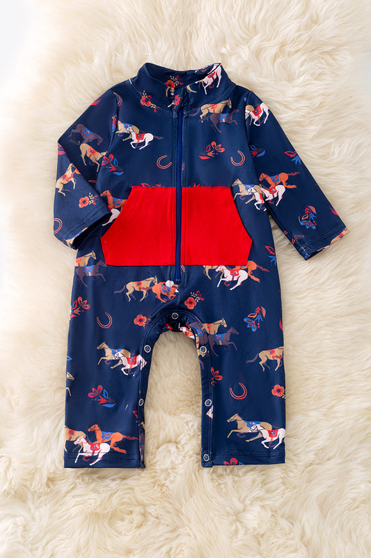 Girls-floral horse printed baby romper. RPB50322