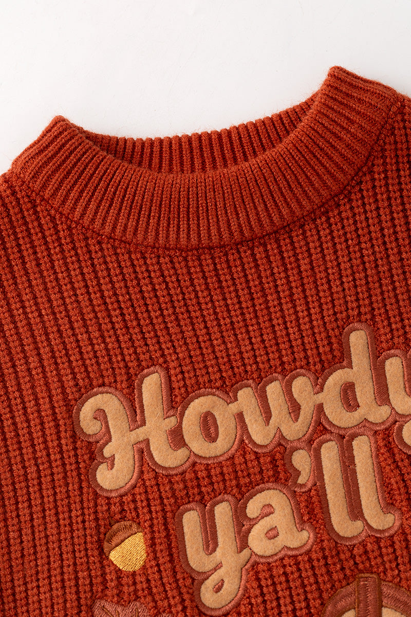 "Howdy Ya'll" Rust orange knit sweater. TPG60421 SOL