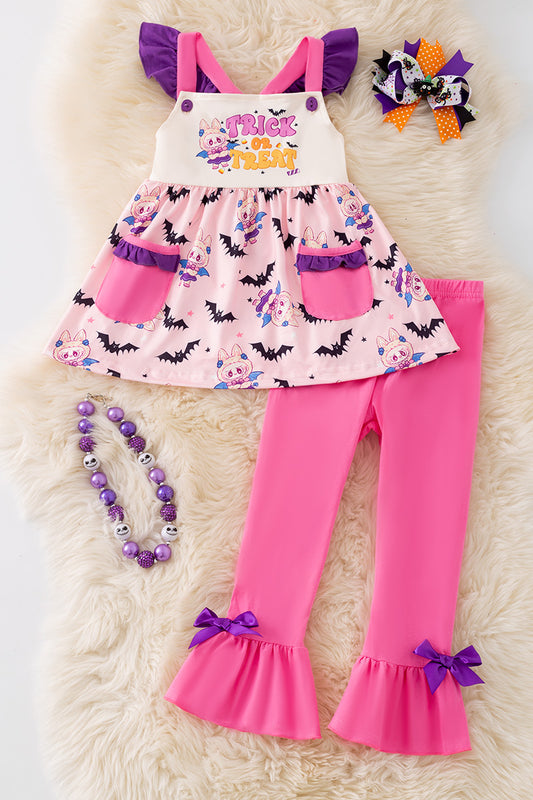Trick or treat" Pink tunic and pink bottoms. OFG51040