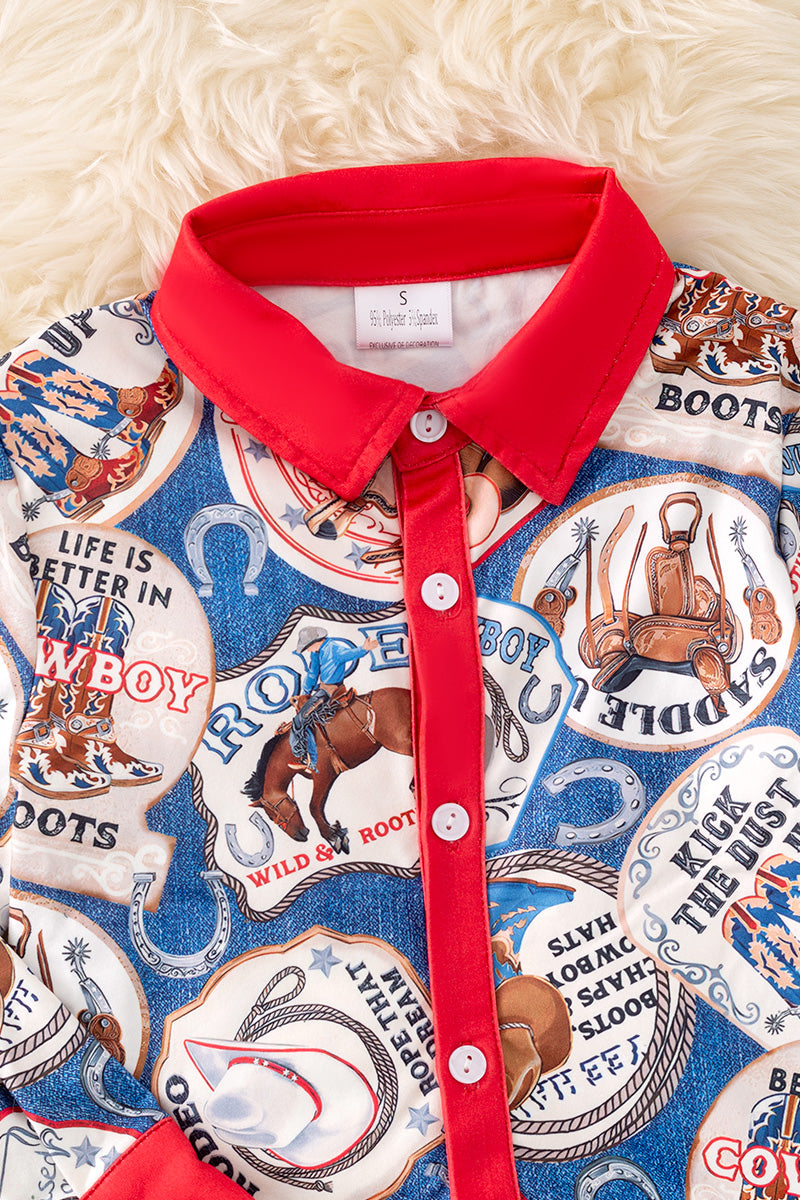 Boys western printed button up long sleeve shirt.