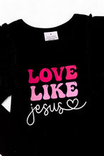 Load image into Gallery viewer, &quot;Love Like Jesus&quot; Black long sleeve top &amp; fuchsia pants.
