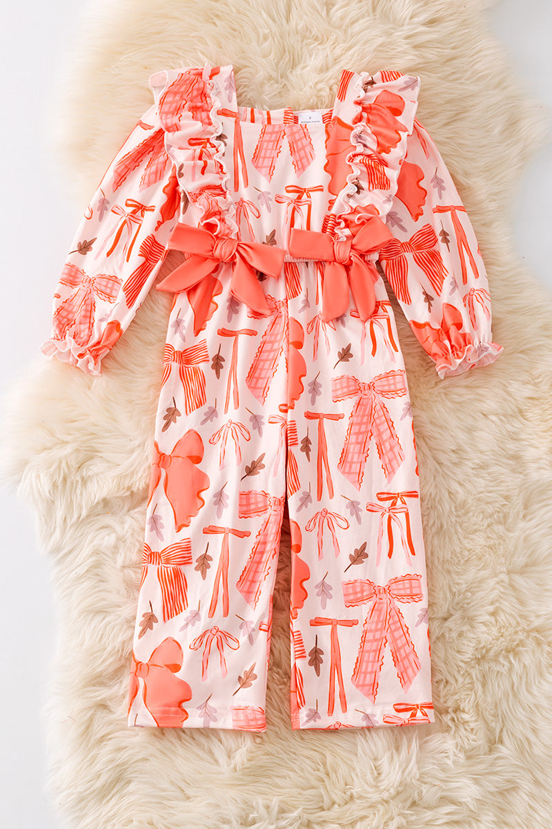 Coral coquette printed girls romper/long sleeve.
