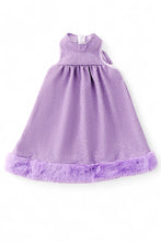 Load image into Gallery viewer, Lilah dress made with shimmery fabric &amp; faux fur trim.
