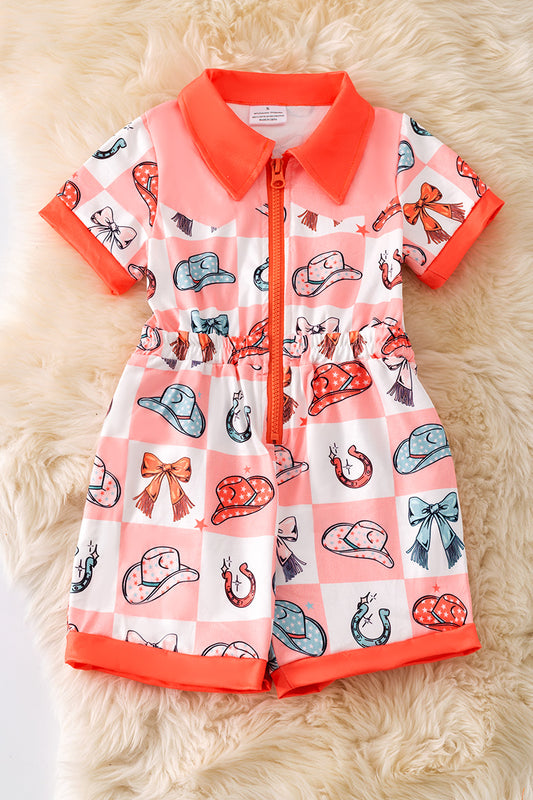 Checkered western girls romper with collar. PNG20007