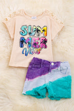 Load image into Gallery viewer, &quot;Summer Vibes&quot; cutout sleeve tee &amp; tie dye denim shorts.
