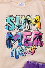 Load image into Gallery viewer, &quot;Summer Vibes&quot; cutout sleeve tee &amp; tie dye denim shorts.
