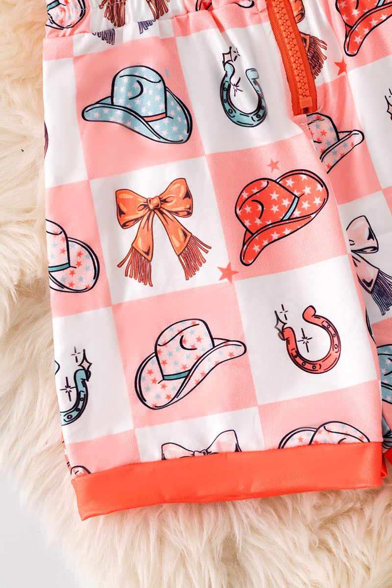 Checkered western girls romper with collar. PNG20007