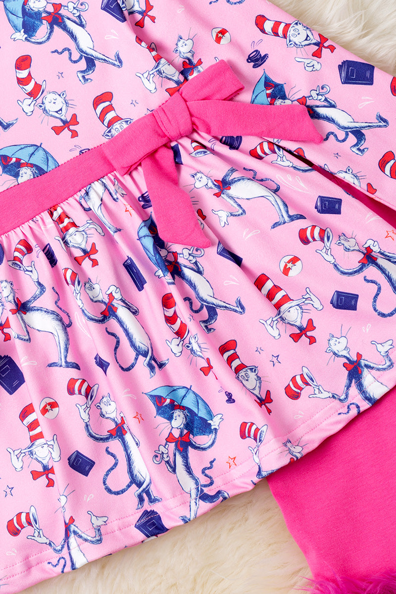 Cute Dr.S character printed girls tunic and faux fur bells.