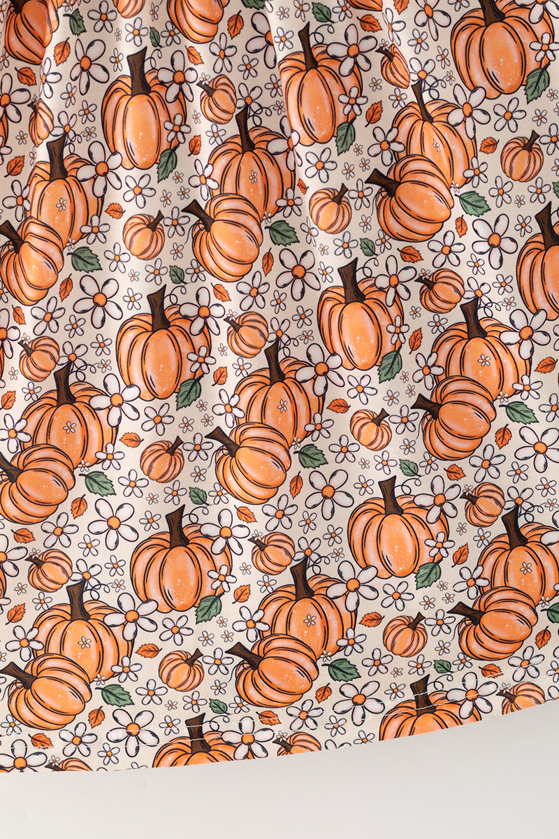 Thankful grateful Blessed" Embroidered dress w/pumpkin print. DRG65300 Mon
