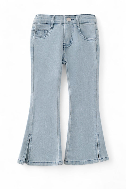 LT. blue denim pants with open sides.