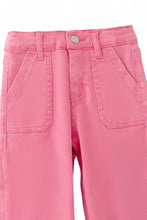 Load image into Gallery viewer, Pink denim pants wide leg jeans with pack pockets.
