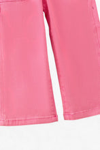 Load image into Gallery viewer, Pink denim pants wide leg jeans with pack pockets.
