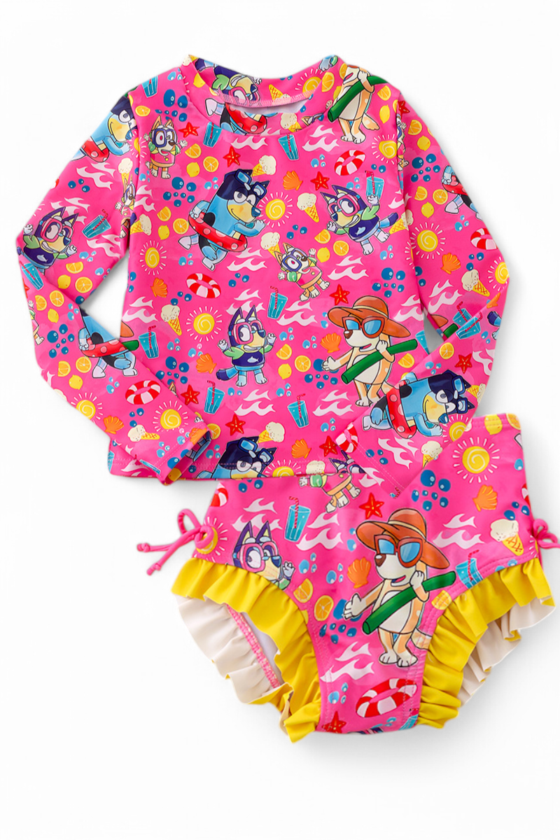 Pink cartoon printed swim set.