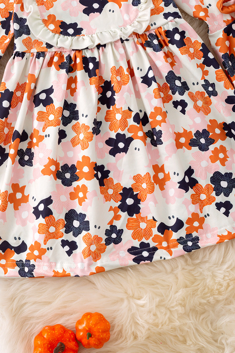 Halloween floral printed dress with bell sleeves. DRG53650