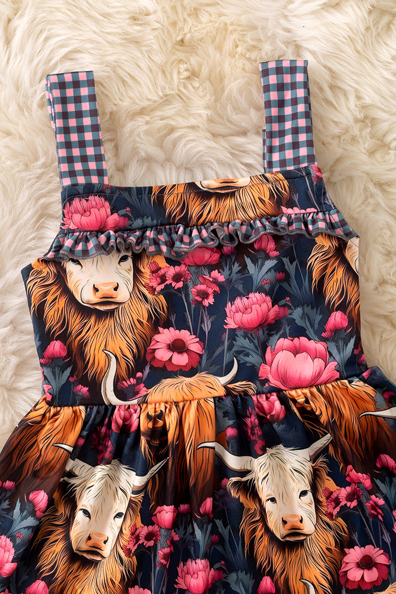 Highland cow printed dress. DRG54116