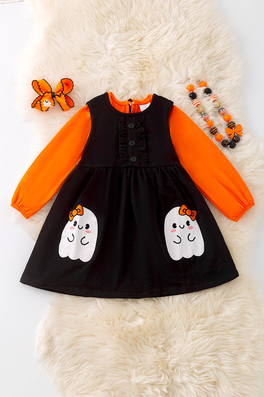 Black ghost applique dress with orange undershirt. OFG51174