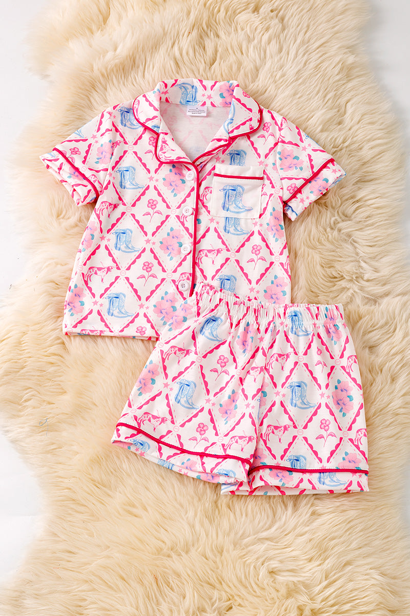 Girls cowgirl boot printed girls pajamas.
