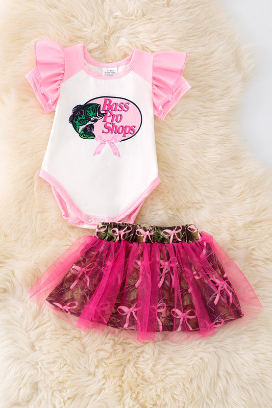 Cute bass printed onesie and skirt set. RPG53360