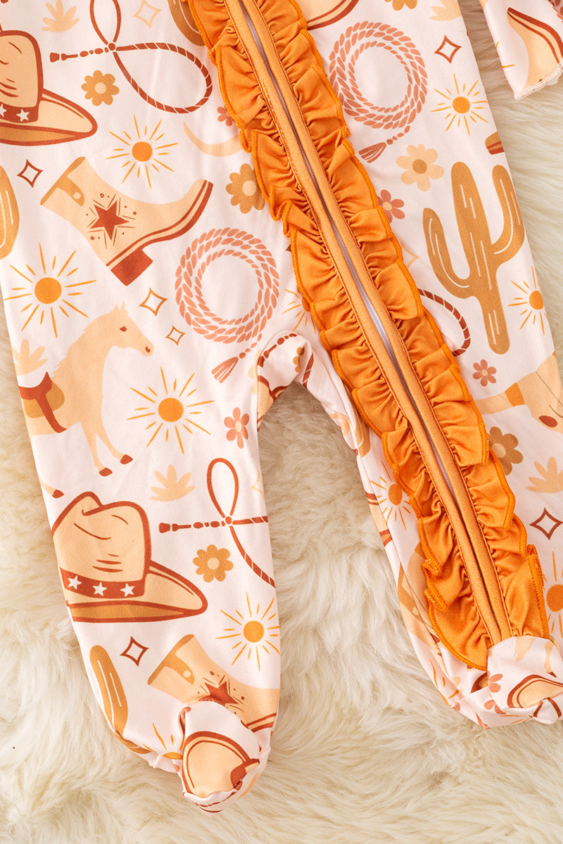 Multi Western printed baby bodysuit with bell sleeves. RPG53365