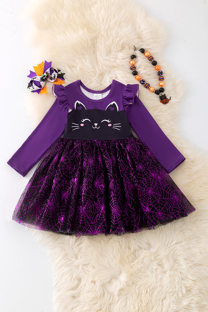 Black & purple cat halloween dress. DRG52167