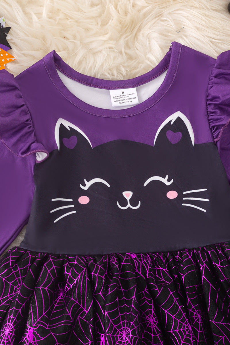 Black & purple cat halloween dress. DRG52167