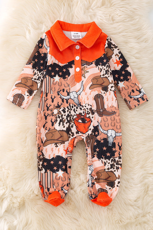 Boys western printed baby romper.
