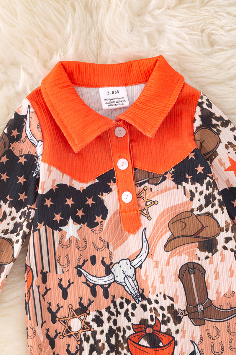 Boys western printed baby romper.