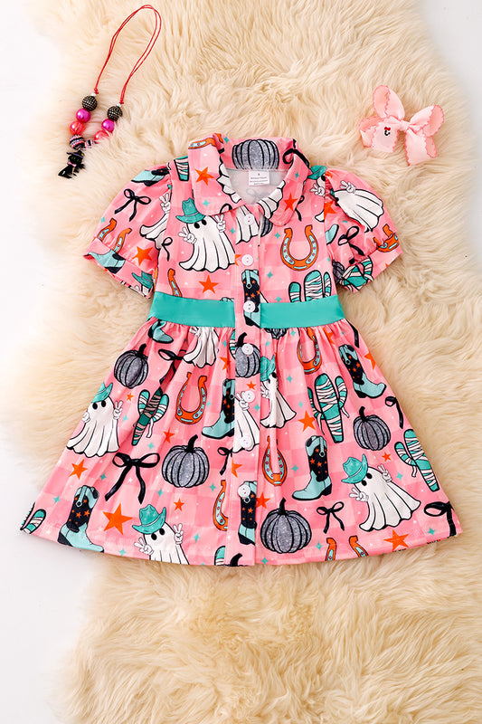 Halloween checkered printed button up shirt. DRG53651