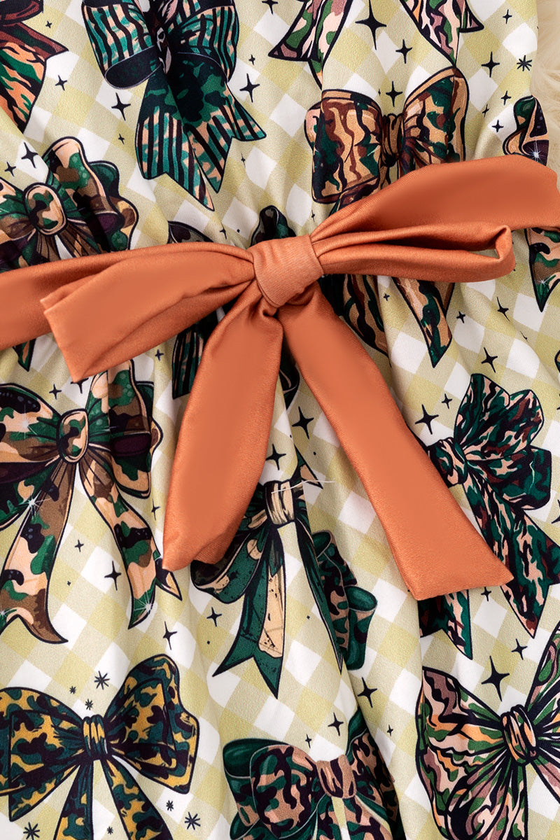 Camouflage coquette printed girls romper.