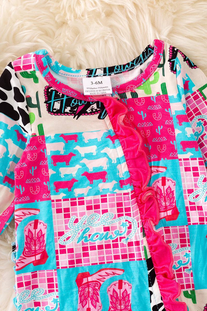 Bamboo hot pink and turquoise baby bodysuit with matching headband.