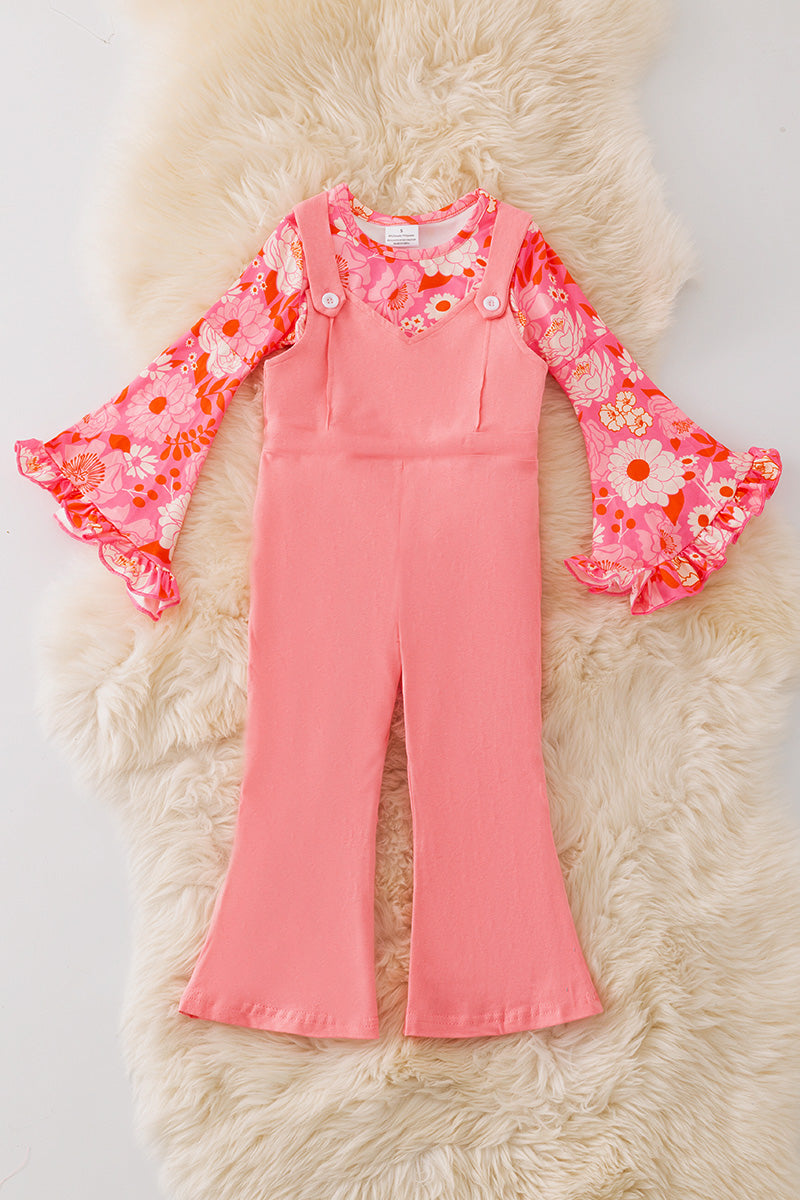 Floral long sleeve top and jumpsuit.