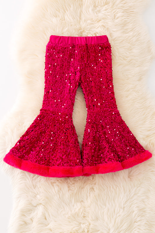 Fuchsia sequins printed bell bottoms.