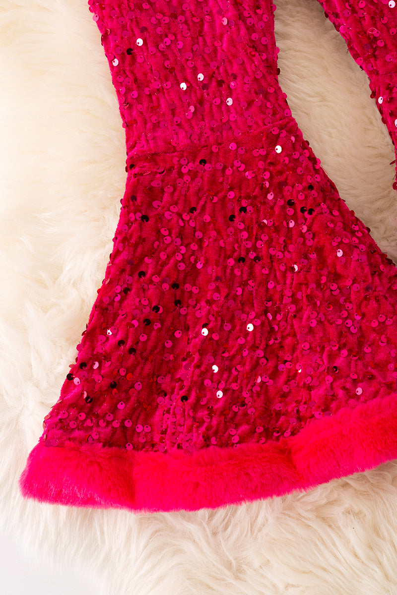 Fuchsia sequins printed bell bottoms.