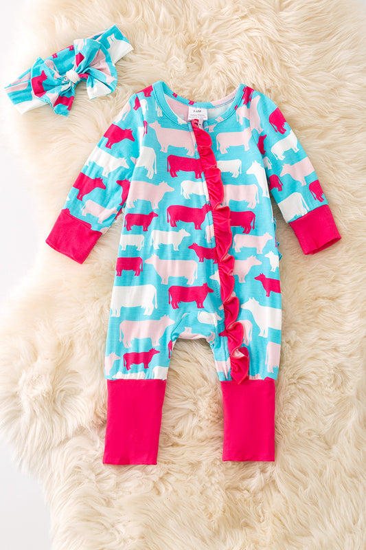 Bamboo baby bodysuit with matching headband.