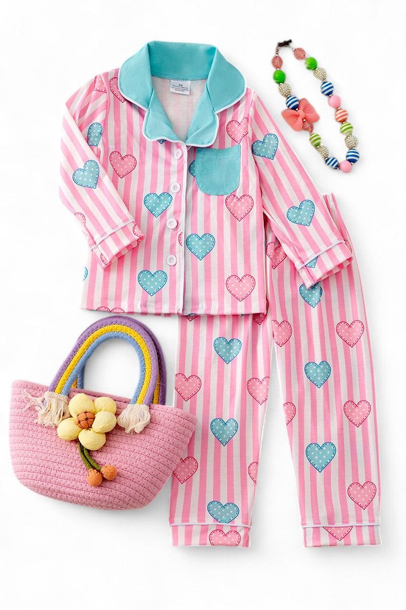 Heart-stripe Valentine's pajamas.