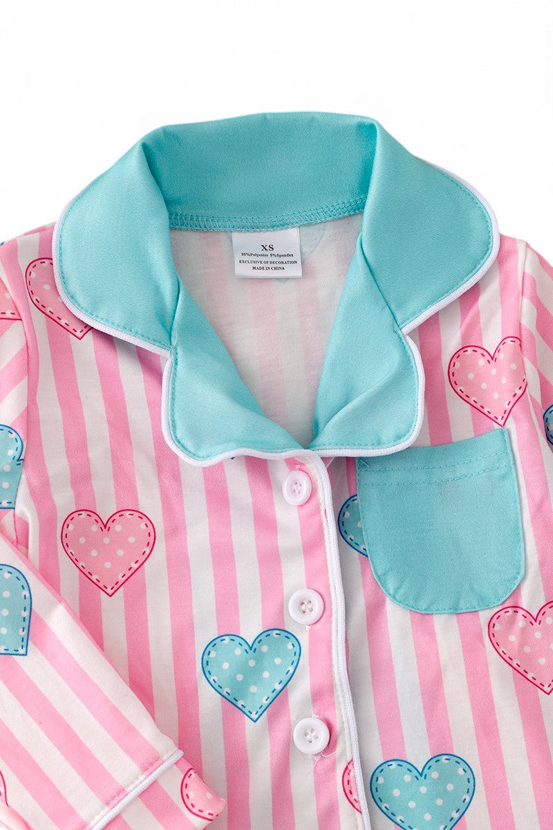 Heart-stripe Valentine's pajamas.