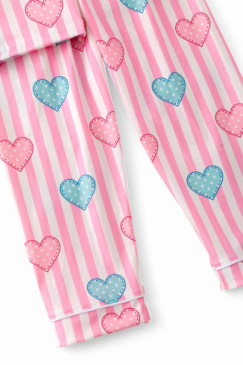 Heart-stripe Valentine's pajamas.