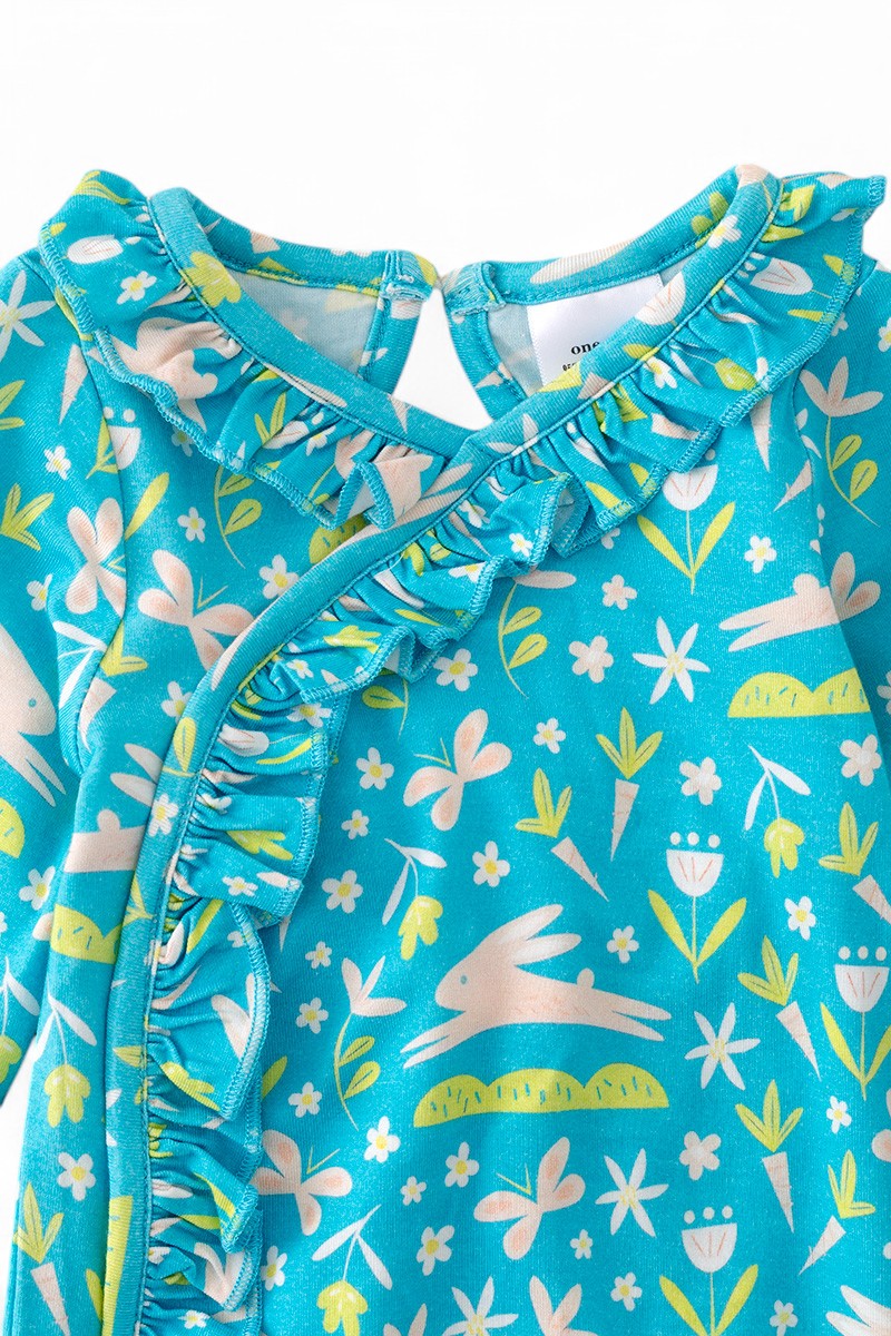 Aqua, bunny printed baby gown. (Bamboo made)