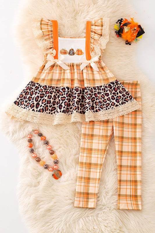 Orange plaid & animal printed tunic and matching leggings.