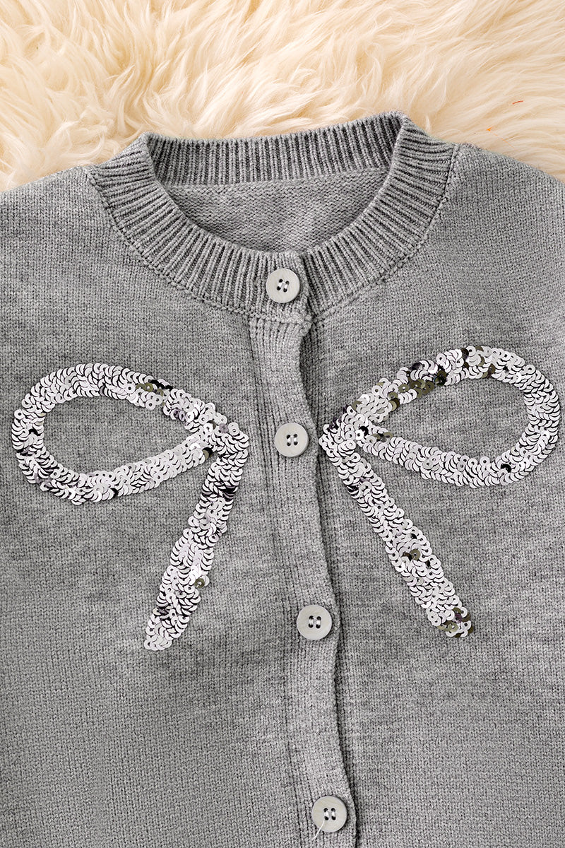 Gray sequins cardigan with sequins bow.