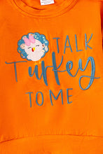 Load image into Gallery viewer, Talk Turkey to me ruffle sweatshirt and floral skirt.
