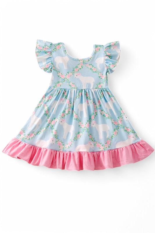 Sweet as a lamb girls printed ruffle dress.