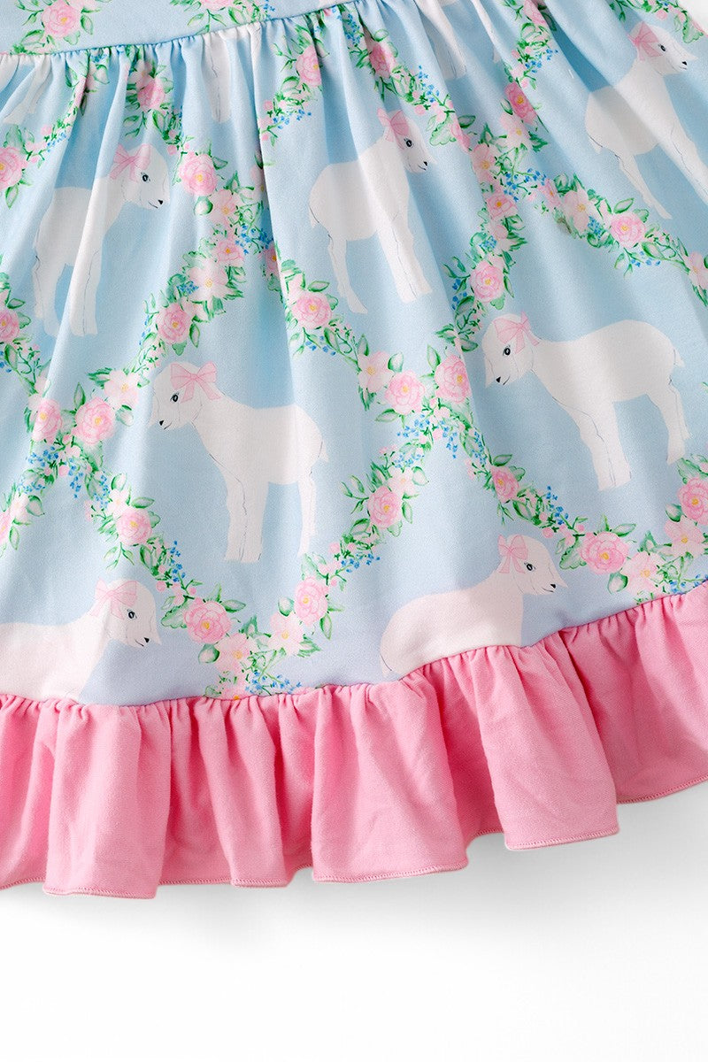 Sweet as a lamb girls printed ruffle dress.