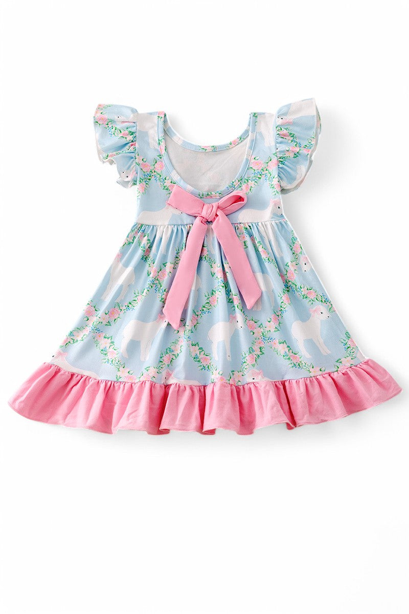 Sweet as a lamb girls printed ruffle dress.