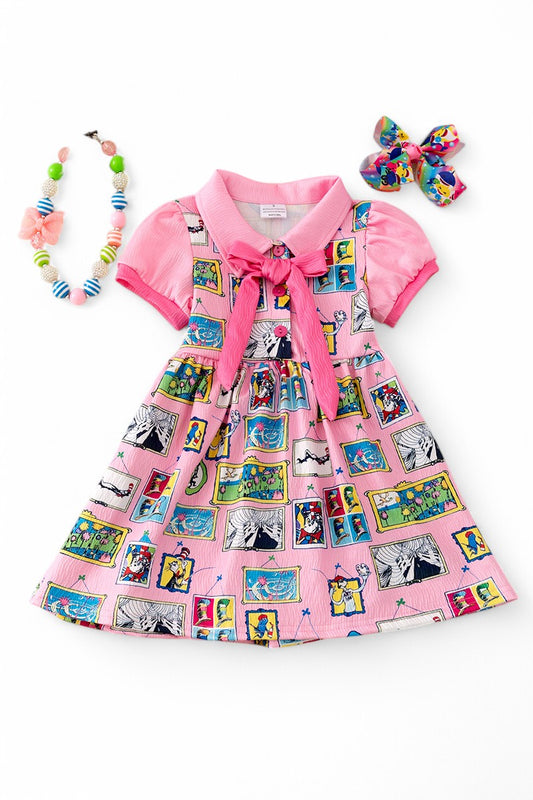 Multi printed Dr. Seuss girls dress.