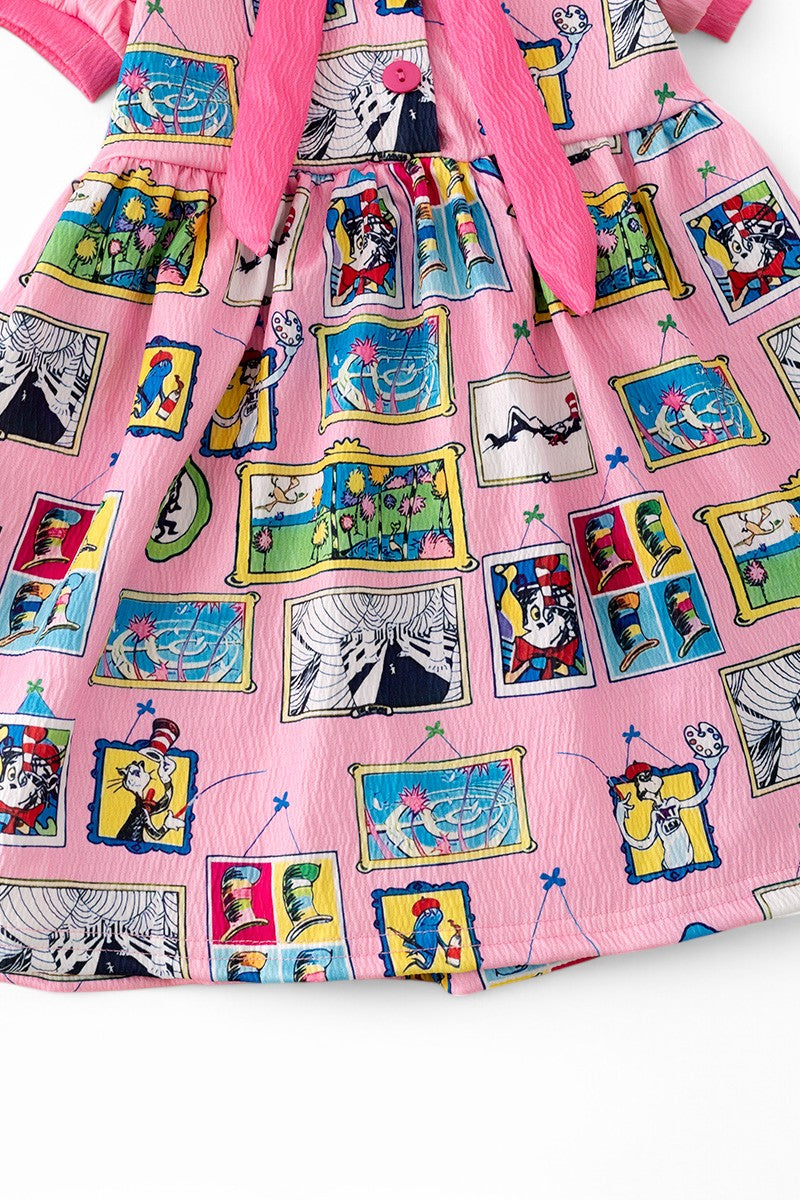 Multi printed Dr. Seuss girls dress.