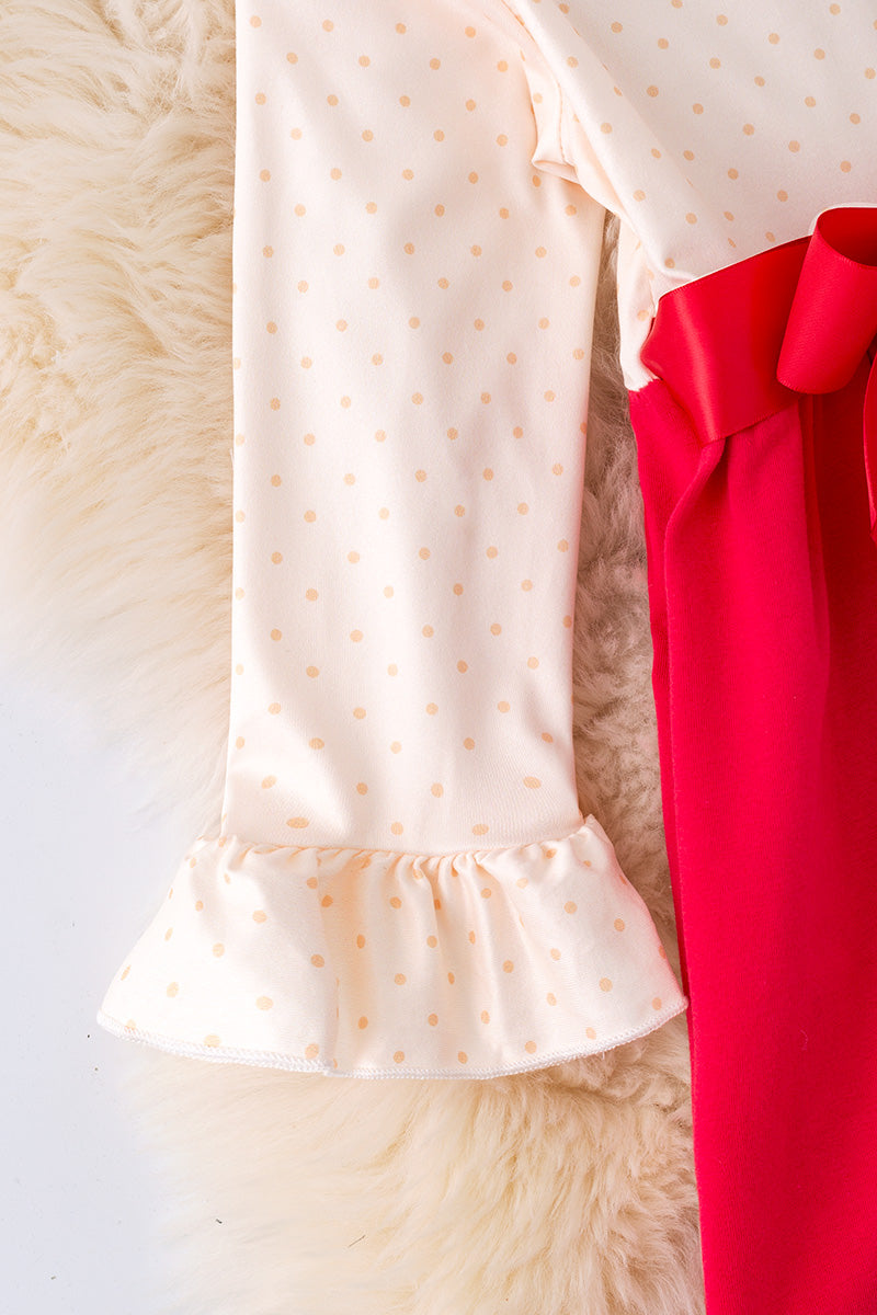 Turkey applique on fuchsia-cream dress.